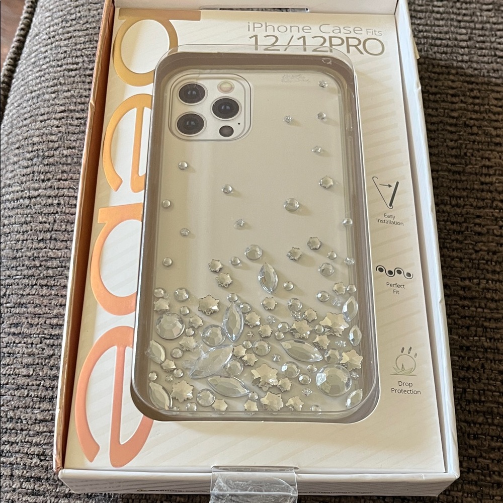 BEBE  Crystal Clear iPhone 12/12 Pro Case with Silver crystals Embellishments